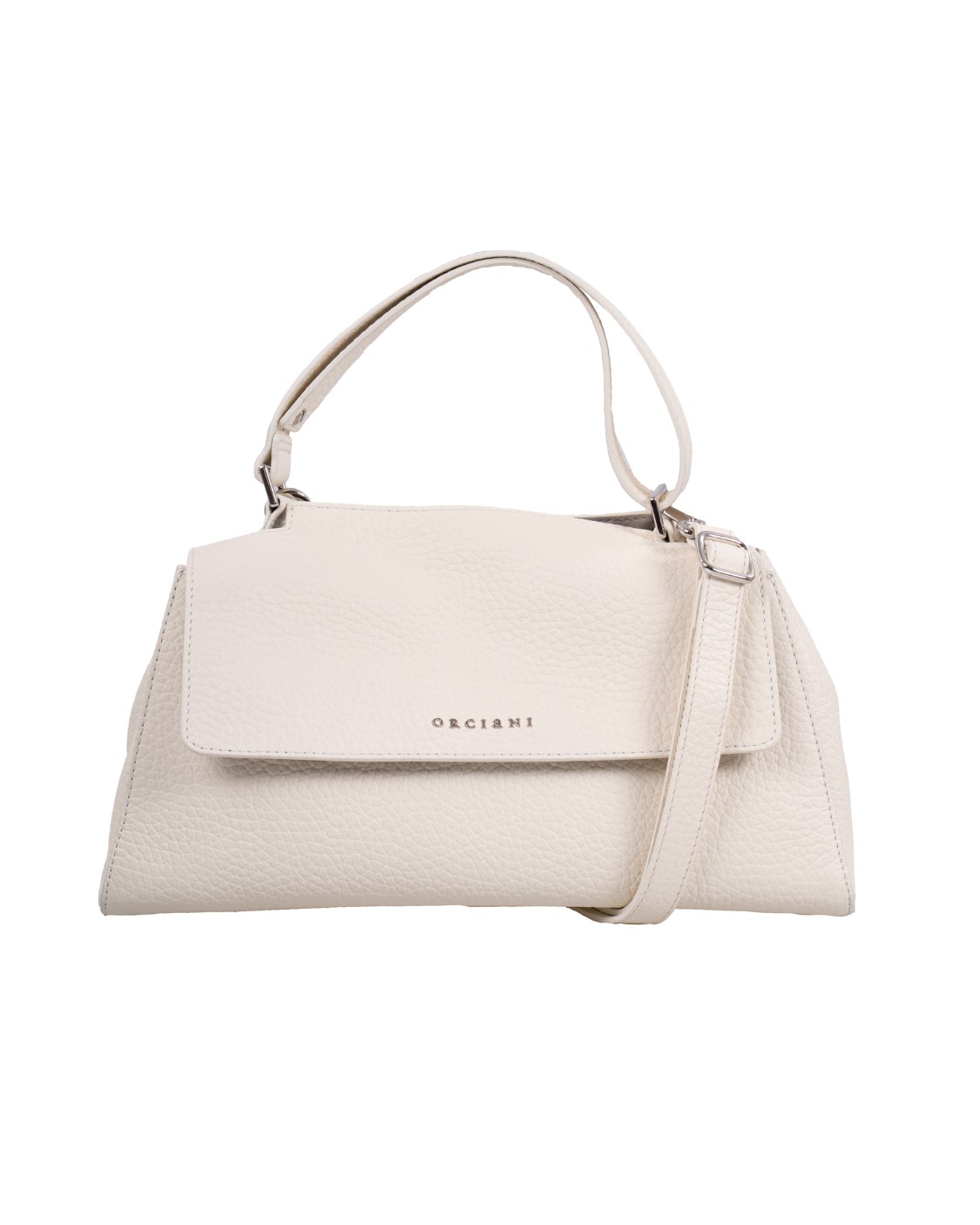 shop ORCIANI  Borsa: Orciani borsa Sveva Longuette Sense in pelle con tracolla.
Dimensioni: 34cm x 18cm x 14cm.
Tre tasche interne, di cui una con zip.
Chiusura con patta con bottone magnetico.
Apertura a scomparsa sulla parte alta della patta, tracolla di servizio regolabile e rimovibile.
Dettagli in pelle martellata, finitura palladio.
Composizione: 100% Pelle.
Fabbricata in Italia.. B02159 SOF-BIANCO number 3383664